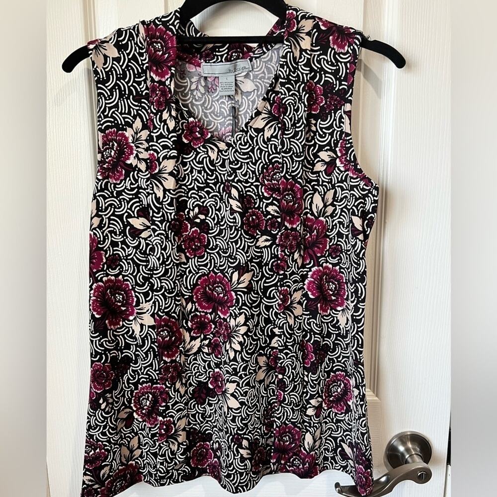 By Design blouse with neck tie option Sleeveless Sz Small Purple Black NWT - Picture 2 of 8